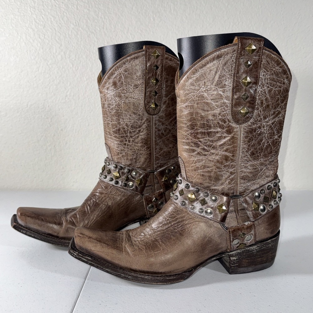 Old Gringo Cowboy Boots 7B Brown Distressed Leather Studded Harness Line Dancing